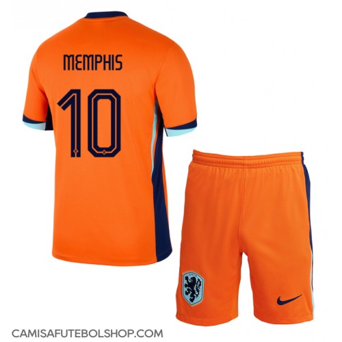 Camisa de time de futebol Holanda Memphis Depay #10 Replicas 1º Equipamento Infantil Europeu 2024 Manga Curta (+ Calças curtas)